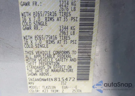 2014 Nissan Xterra Pro-4X из США, поврежденный, VIN 5N1AN0NW4EN815472